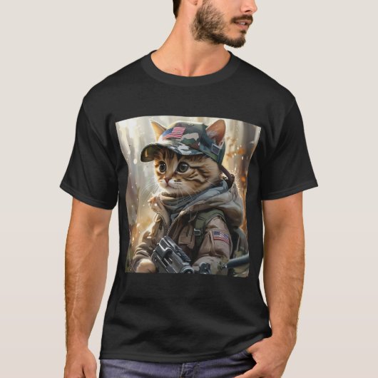 Coole MAGA-Katze mit Gun und Camouflage Niedlich A T-Shirt (Vorderseite)