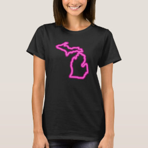Coole magentarote Neonkarte von Michigan T-Shirt