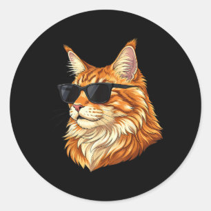 Coole Maine Coon Katze mit Sonnenbrille Lustige Ka Runder Aufkleber