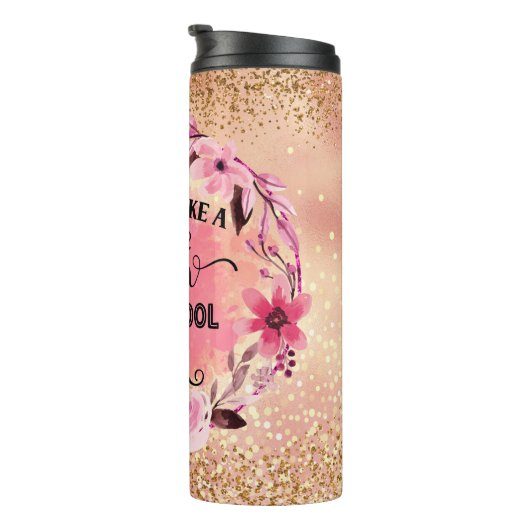 Coole Mama Gold Glitzer Rosa Blume Thermosbecher (Nach rechts gedreht)