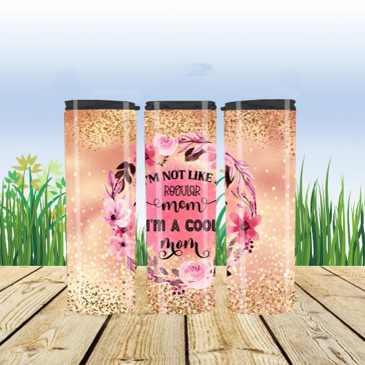 Coole Mama Gold Glitzer Rosa Blume Thermosbecher
