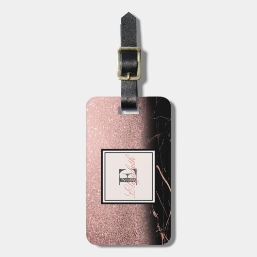 Coole Marmortextur, Glitzer Monogram Personalisier Gepäckanhänger (Vorderseite vertikal)