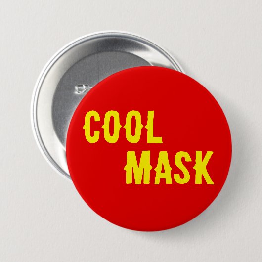 Coole Maske - gelber Text mit rotem Hintergrund Button (Vorne & Hinten)
