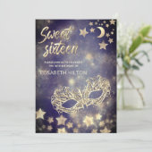 Coole Masquerade Mond & Stars 16 . Geburtstag Einladung (Stehend Vorderseite)