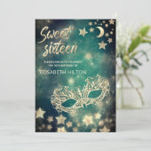 Coole Masquerade Mond & Stars 16 . Geburtstag Einladung (Stehend Vorderseite)