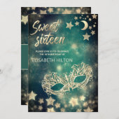 Coole Masquerade Mond & Stars 16 . Geburtstag Einladung (Vorne/Hinten)