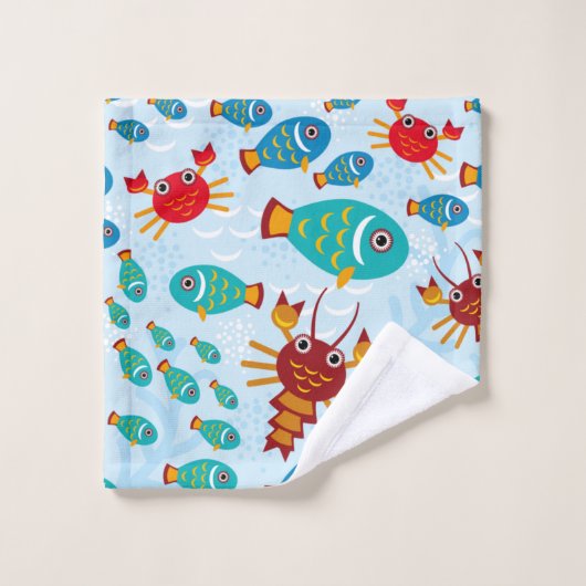 Coole Meeresfaische und Krebse Badhandtuch Set (Waschlappen)