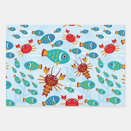 Coole Meeresfaische und Krebse Geschenkpapier Set (Vorderseite)