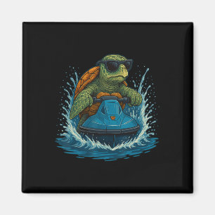 Coole Meeresschildkröte mit Sungles Jet Ski Rider Magnet