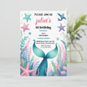 coole Meerjungfrau 1. Geburtstag Einladung (Stehend Vorderseite)