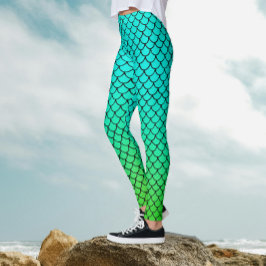 Coole Meerjungfrau Aqua Gradient Fish Scales Muste Leggings