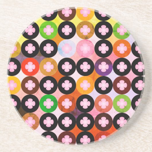 Coole Mehrfarbige Kreise und rosafarbene Knöpfe Untersetzer (Vorne)