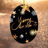 Coole Metallic Gold Black Stars Merry Xmas Script Keramik Ornament