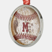 Coole mit Monogramm Baseball-Verzierungen Silbernes Ornament (Links)
