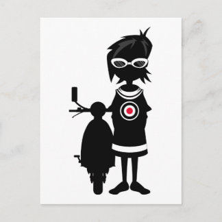Coole Mod Girl and Scooter in Silhouette Postkarte