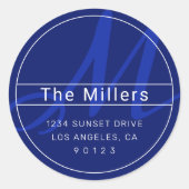 Coole moderne Adresse Navy & Royal Blue mit Weiß Runder Aufkleber (Vorderseite)