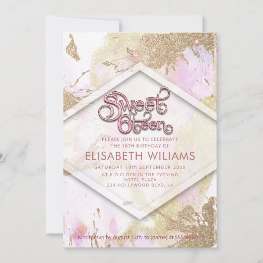 Coole moderne Aquarelltypografie süß 16 Einladung (Vorderseite)