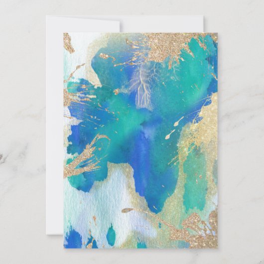Coole, moderne, blaue Aquarellglitte Einladung (Rückseite)