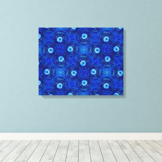 Coole, moderne digitale Kunst des blauen bösen Aug Leinwanddruck (Insitu (Holzboden))