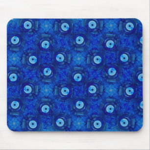 Coole, moderne digitale Kunst des blauen bösen Aug Mousepad