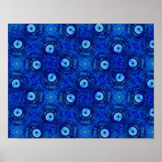 Coole, moderne digitale Kunst des blauen bösen Aug Poster (Vorne)