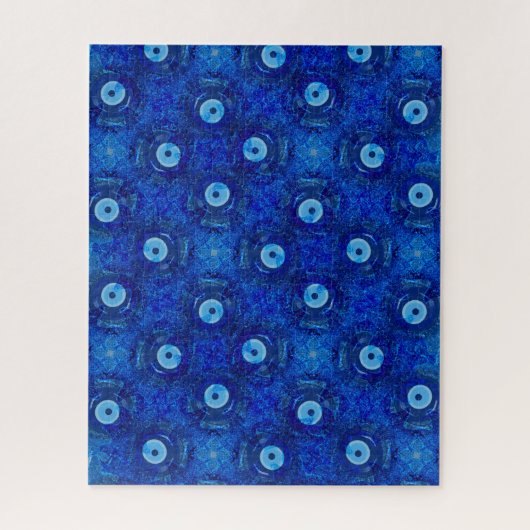 Coole, moderne digitale Kunst des blauen bösen Aug Puzzle (Vertikal)