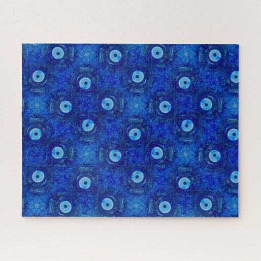 Coole, moderne digitale Kunst des blauen bösen Aug Puzzle (Horizontal)