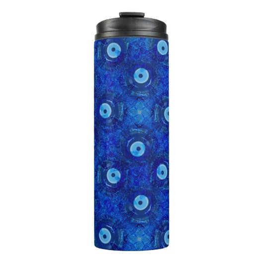 Coole, moderne digitale Kunst des blauen bösen Aug Thermosbecher (Vorderseite)