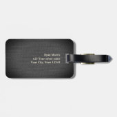 Coole moderne, elegante Black Linen Monogram-Adres Gepäckanhänger (Rückseite horizontal)