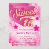 Coole moderne funky Super-Star Typografie pink Einladung (Vorne/Hinten)