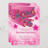 Coole moderne funky Super-Star Typografie pink Einladung (Vorne/Hinten)