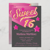 Coole moderne funky Super-Star Typografie pink Einladung (Vorne/Hinten)