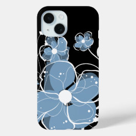 Coole moderne Girly Blue und White Blume iPhone 15 Hülle