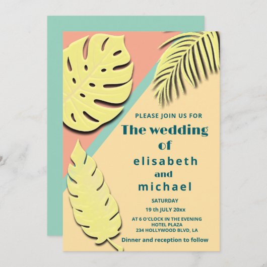 Coole moderne pastellfarbene Sommer tropisch Einladung (Vorne/Hinten)