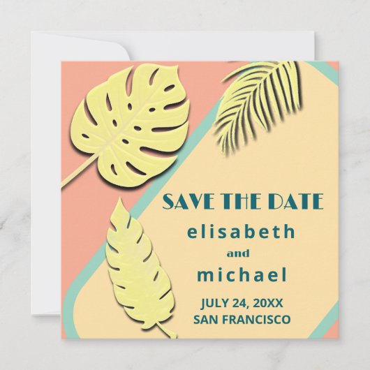 Coole moderne pastellfarbene Sommer tropisch Save The Date (Vorderseite)