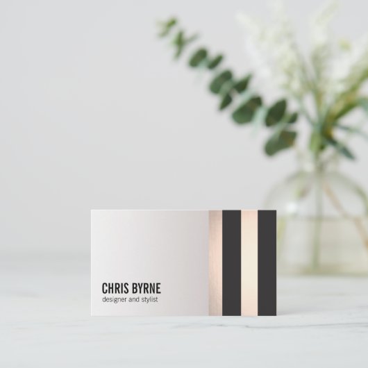 Coole, moderne Schwarz und Rose Gold Streifen 2 Visitenkarte (Stehend Vorderseite)
