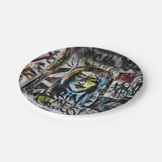 Coole moderne Stadt Graffiti Street Art Pappteller (Schrägansicht)