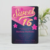 Coole moderne Superstar-Typografie pink blau Einladung (Stehend Vorderseite)