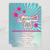 Coole moderne Superstar-Typografie pink blau Einladung (Vorne/Hinten)