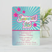 Coole moderne Superstar-Typografie pink blau Einladung (Stehend Vorderseite)