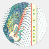 Coole moderne weiße und Aquamarine elektrische Git Runder Aufkleber (Vorderseite)