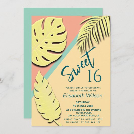 Coole moderne whimsy pastel Sommer tropisch Einladung (Vorne/Hinten)