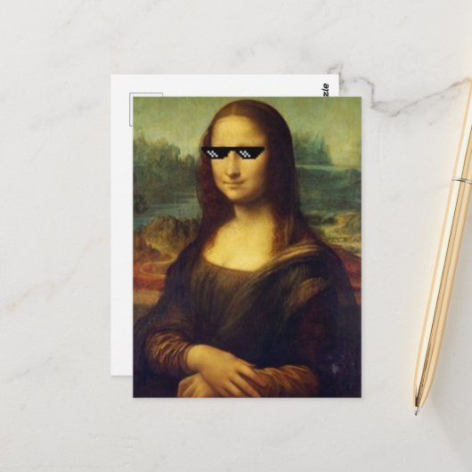 Coole Mona Lisa mit Brille Leonardo da Vinci Postkarte (Vorderseite/Rückseite Beispiel)