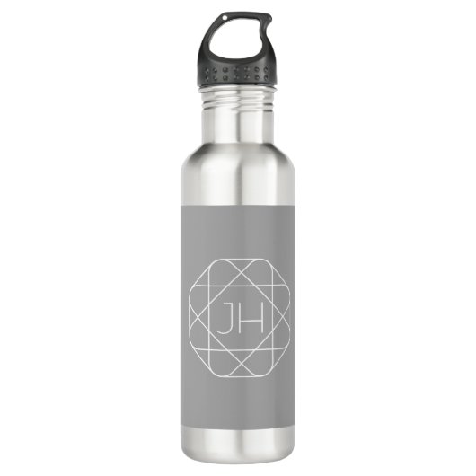 Coole Monogramm, Angesagte Logo-Stilanzeige | Grau Edelstahlflasche (Vorderseite)
