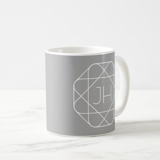 Coole Monogramm, Angesagte Logo-Stilanzeige | Grau Kaffeetasse (VorderseiteRechts)
