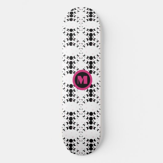 Coole Monogramm-Sterne und Mondpolka-Punkt Skateboard (Vorderseite)