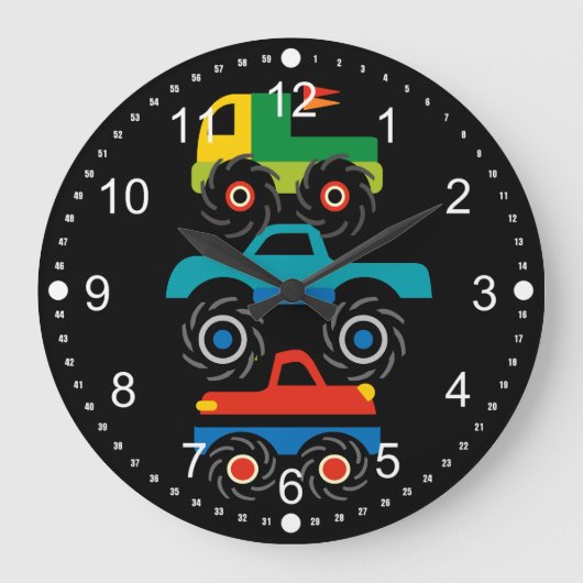 Coole Monster Trucks Blaue grüne Geschenke für Jun Große Wanduhr (Vorderseite)