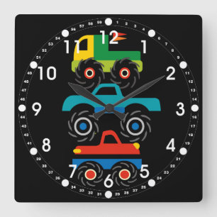 Coole Monster Trucks Blaue grüne Geschenke für Jun Quadratische Wanduhr