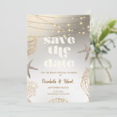 Coole Muscheln am Strand, Lichter Save the Date (Stehend Vorderseite)