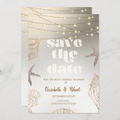 Coole Muscheln am Strand, Lichter Save the Date (Vorne/Hinten)